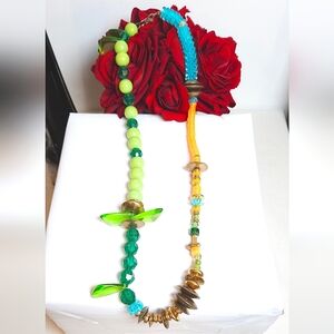 Unique Vintage Lucite & Glass Crystal Abstract Beaded Statement Necklace